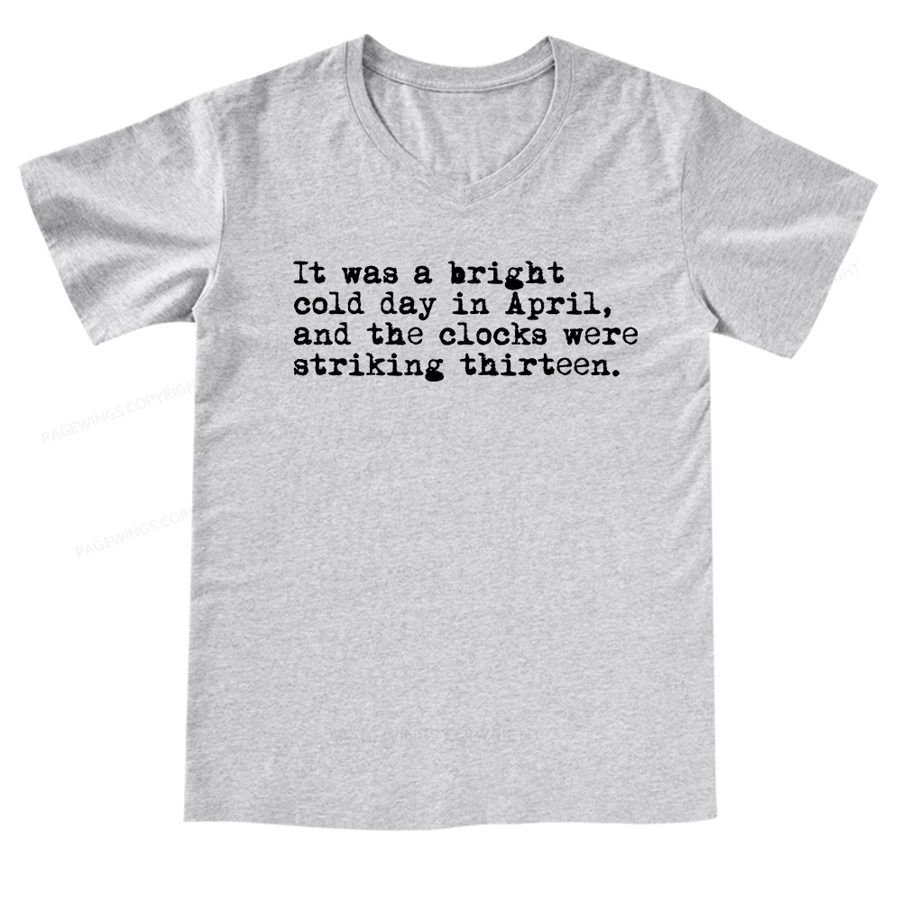 Pagewings Orwell It Was A Bright Cold Day In April  V-neck T-shirt