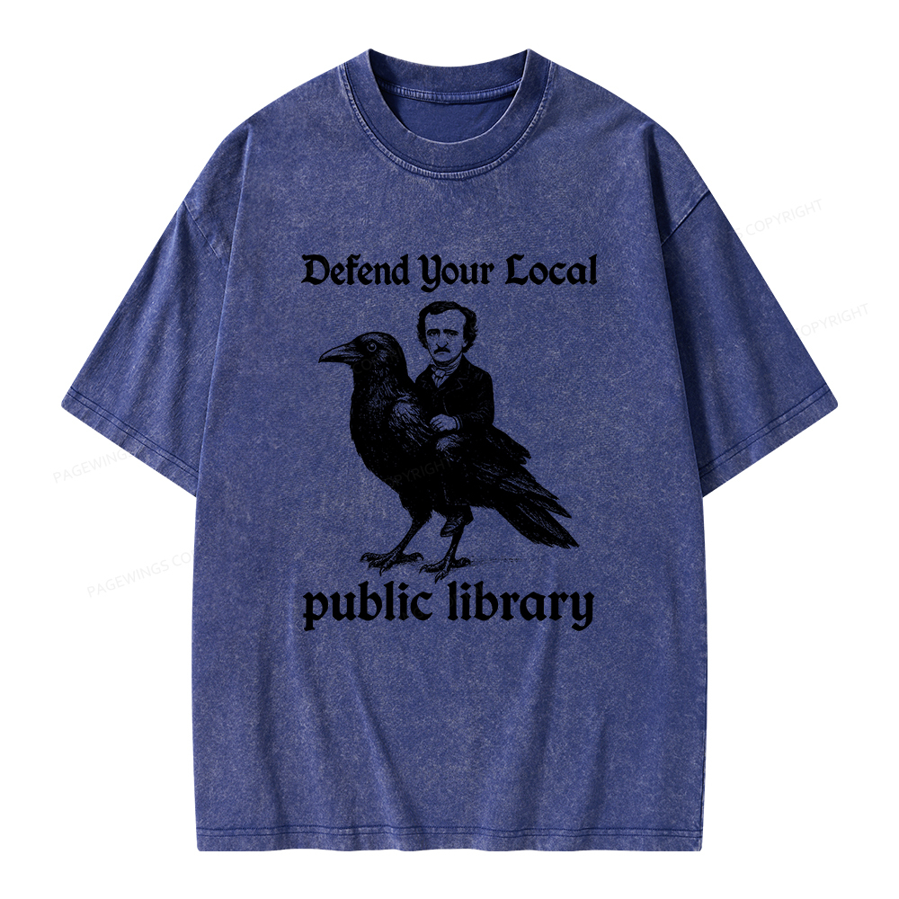 Pagewings Defend Your Local Public Library Unisex Washed T-shirt