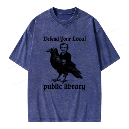 Pagewings Defend Your Local Public Library Unisex Washed T-shirt