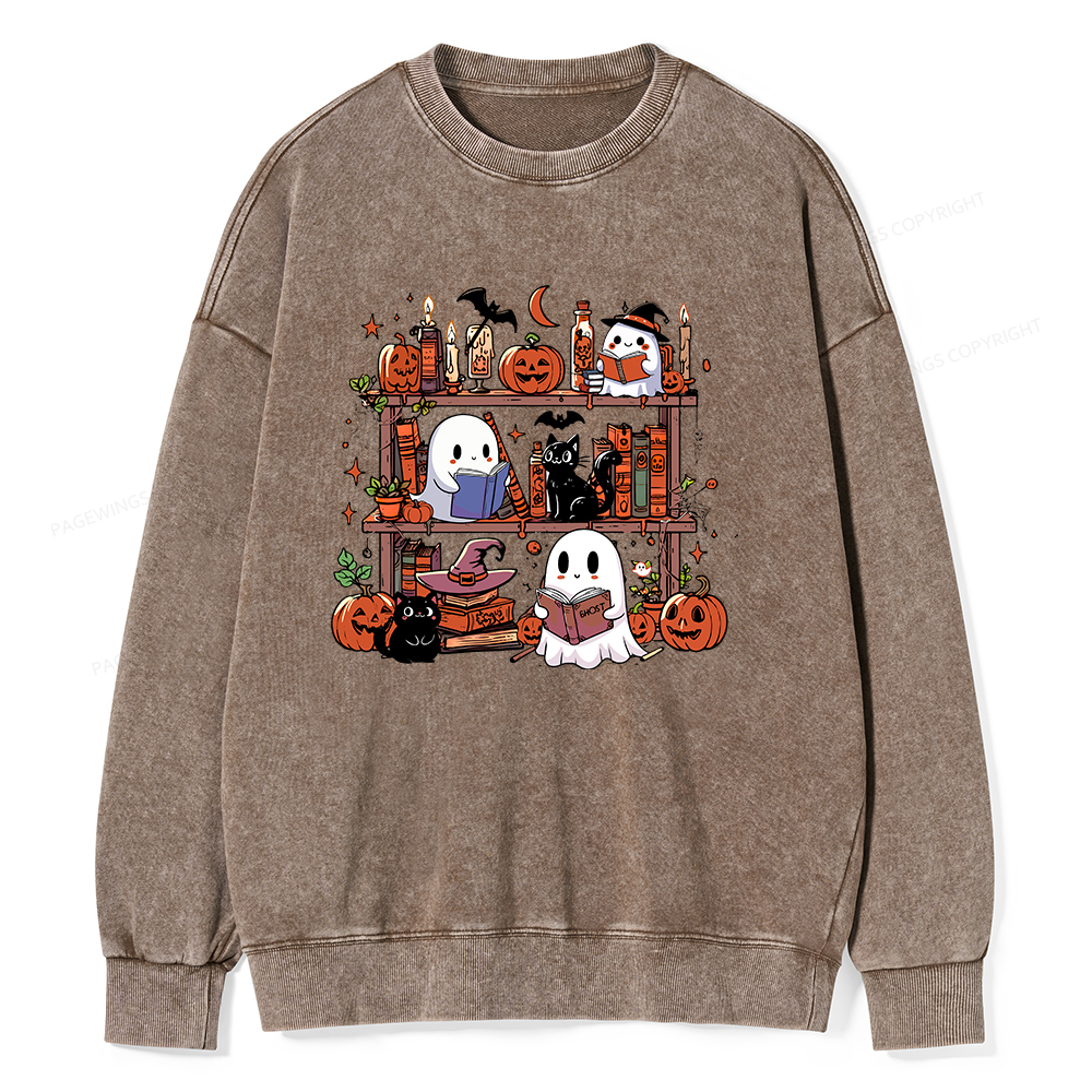Pagewings Halloween Library Unisex Washed Sweatshirt