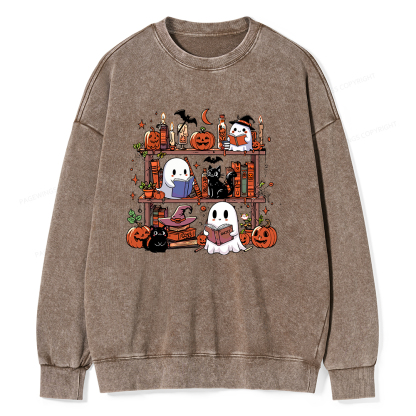 Pagewings Halloween Library Unisex Washed Sweatshirt