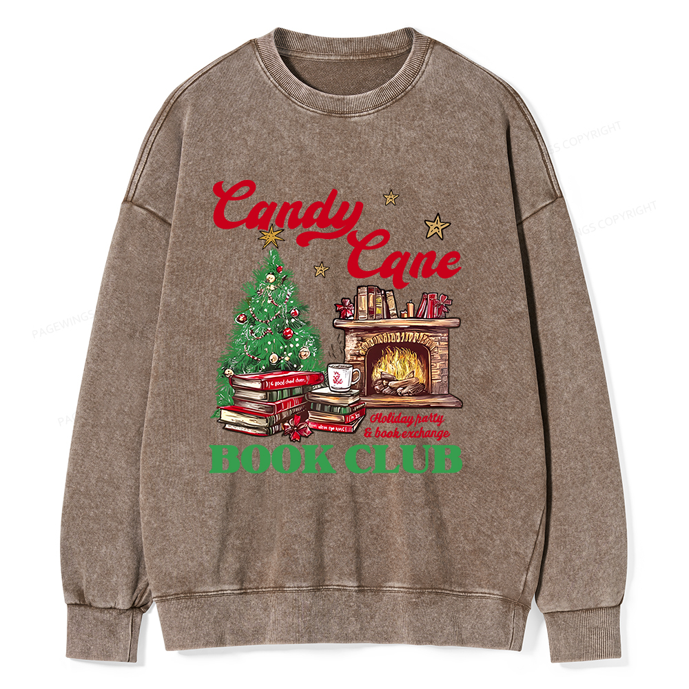 Pagewings Candy Cane Christmas Book Club Unisex Washed Sweatshirt