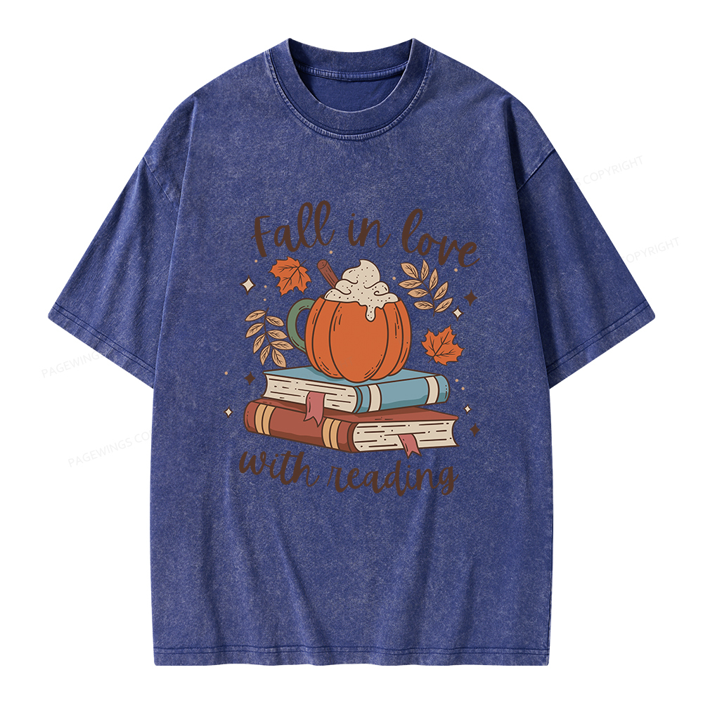Pagewings Thanksgiving Fall in Love with Reading Unisex Washed T-shirt