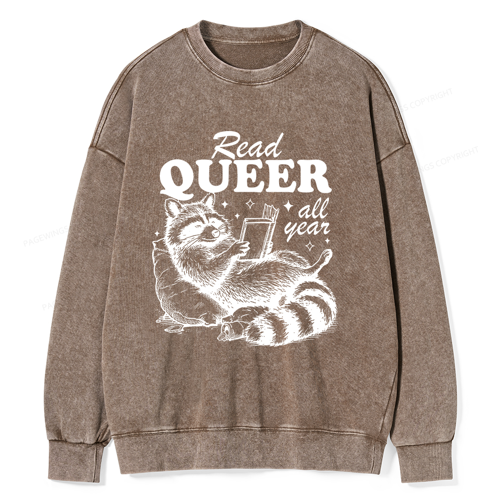 Pagewings Read Queer All Year Unisex Washed Sweatshirt