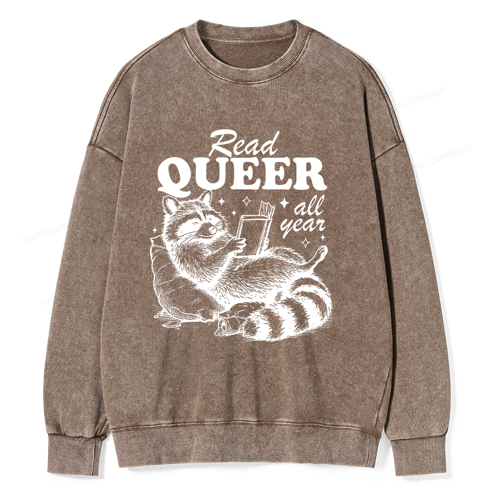 Pagewings Read Queer All Year Unisex Washed Sweatshirt