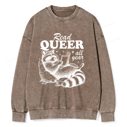 Pagewings Read Queer All Year Unisex Washed Sweatshirt