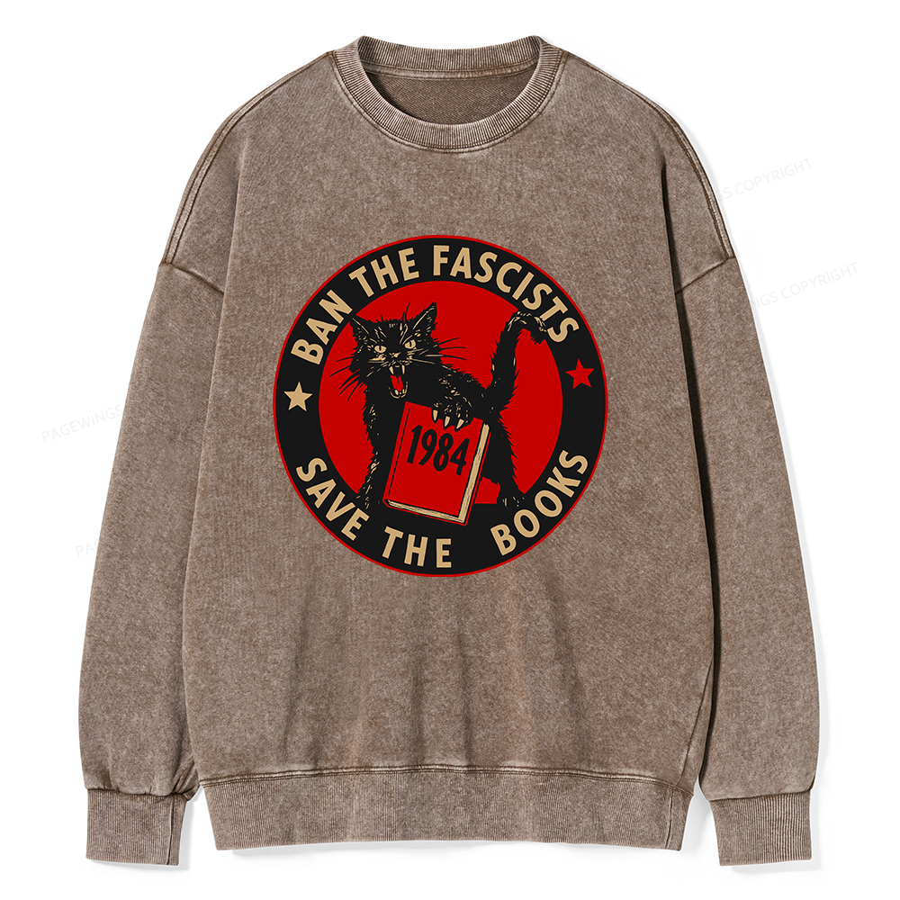 Pagewings Ban The Fascists Save The Books Unisex Washed Sweatshirt