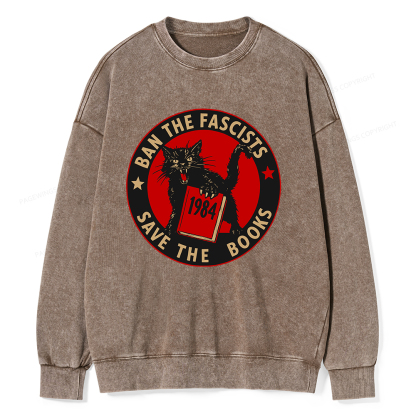 Pagewings Ban The Fascists Save The Books Unisex Washed Sweatshirt
