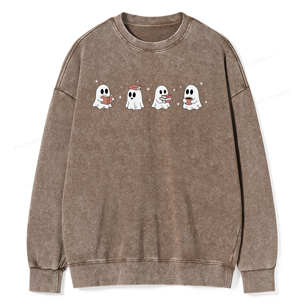Pagewings Bookish Ghost Unisex Washed Sweatshirt