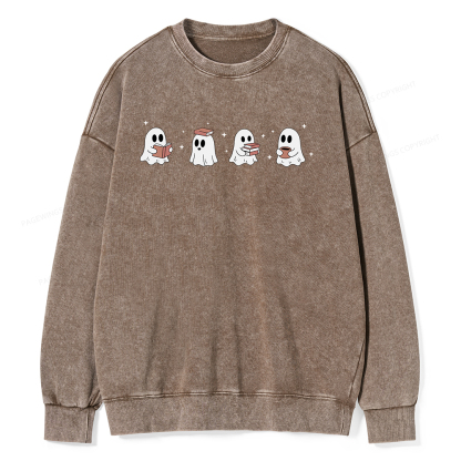 Pagewings Bookish Ghost Unisex Washed Sweatshirt