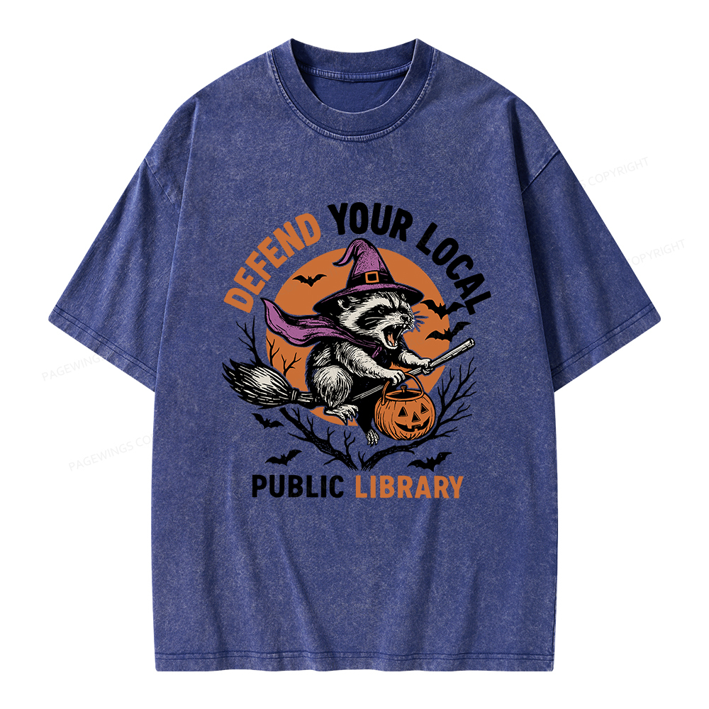 Pagewings Defend Your Local Public Library Unisex Washed T-shirt