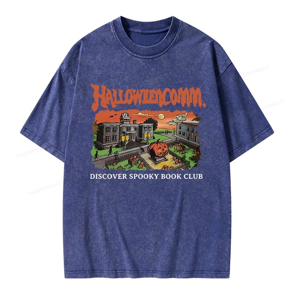 Pagewings HalloweenComm. Spooky Book Club Unisex Washed T-shirt