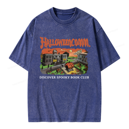 Pagewings HalloweenComm. Spooky Book Club Unisex Washed T-shirt