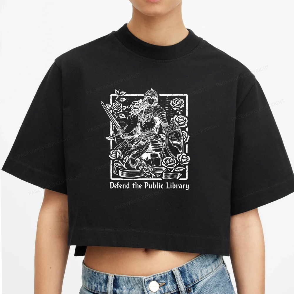 Pagewings Defend The Public Library Women Crop Tops