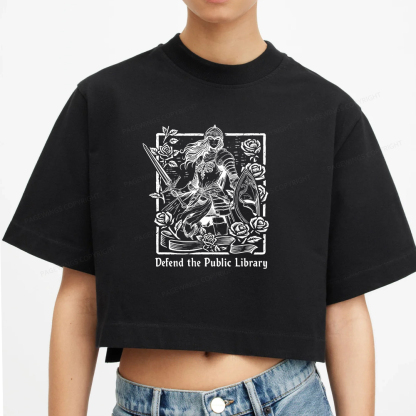 Pagewings Defend The Public Library Women Crop Tops