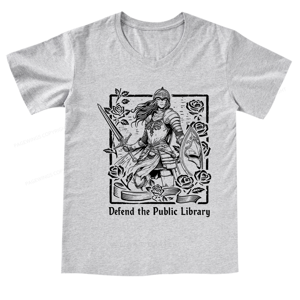 Pagewings Defend The Public Library V-neck T-shirt
