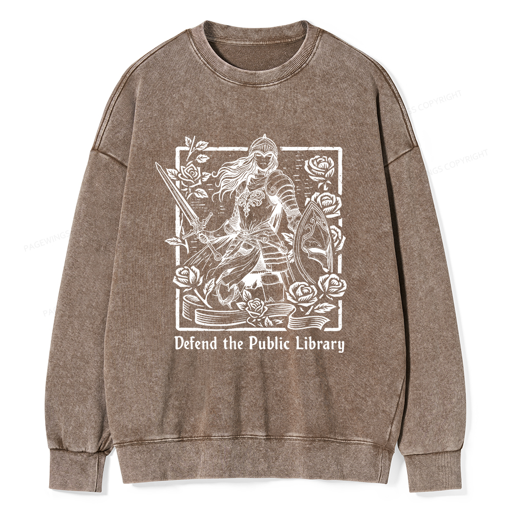 Pagewings Defend The Public Library Unisex Washed Sweatshirt