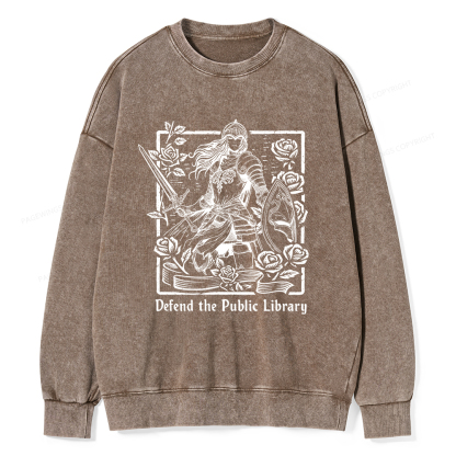 Pagewings Defend The Public Library Unisex Washed Sweatshirt