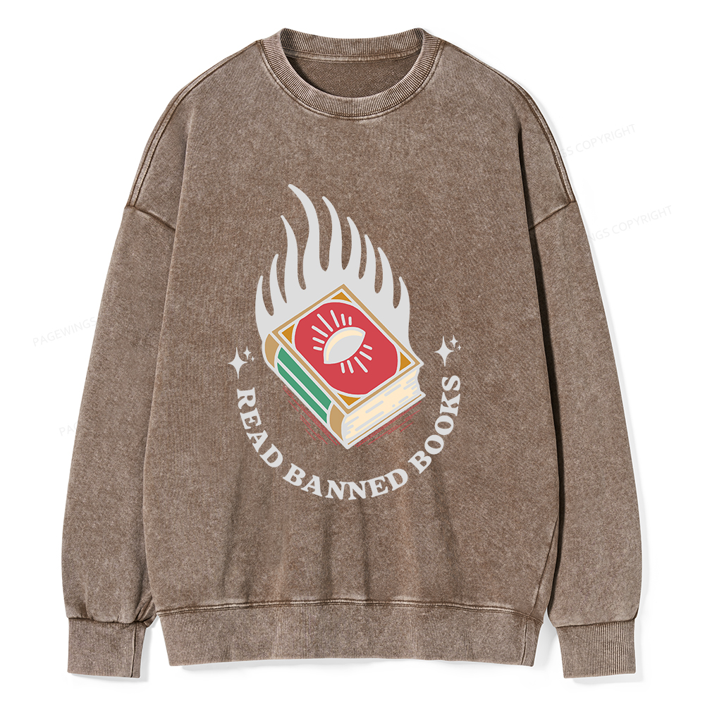 Pagewings Read Banned Books Unisex Washed Sweatshirt