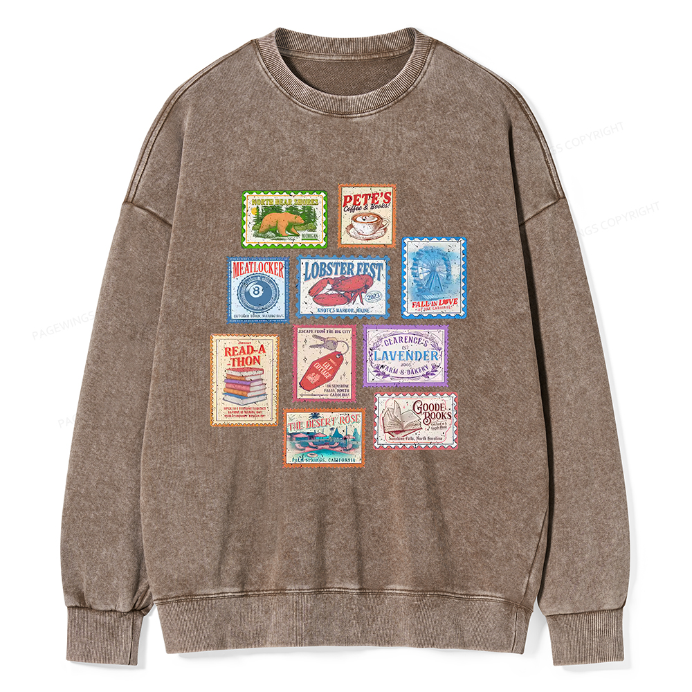 Pagewings Books Stamp Beach Read Unisex Washed Sweatshirt