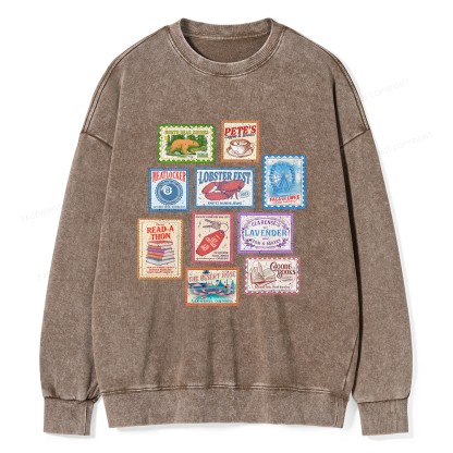 Pagewings Books Stamp Beach Read Unisex Washed Sweatshirt