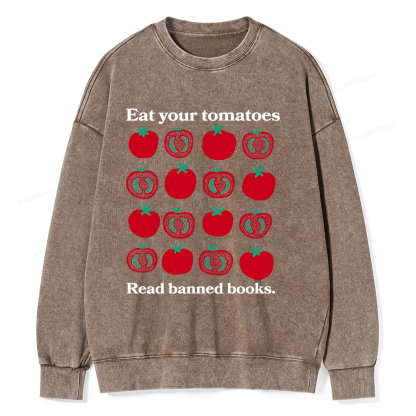 Pagewings Eat Your Tomatoes Read Banned Books Unisex Washed Sweatshirt