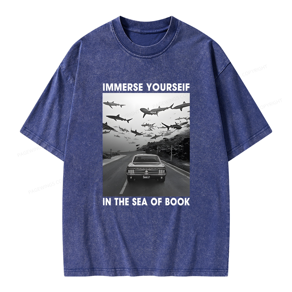 Pagewings Immerse Yourself In The Sea Of Books Unisex Washed T-shirt