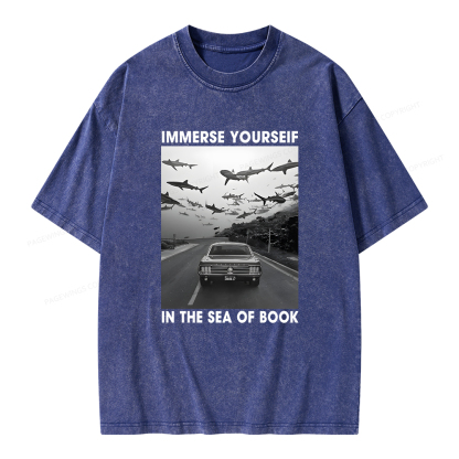 Pagewings Immerse Yourself In The Sea Of Books Unisex Washed T-shirt