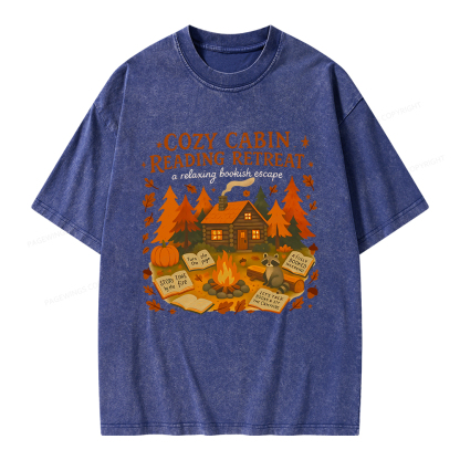 Pagewings Cozy Cabin Reading Retreat Unisex Washed T-shirt
