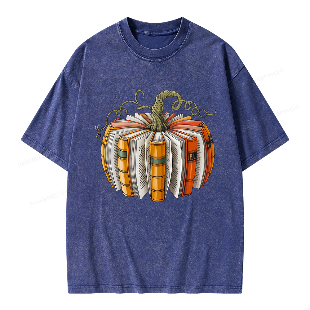 Pagewings Fall Book Pumpkin Unisex Washed T-shirt