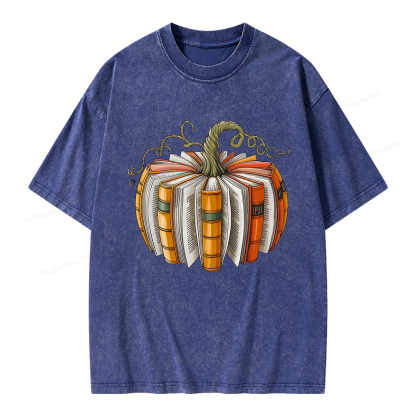 Pagewings Fall Book Pumpkin Unisex Washed T-shirt