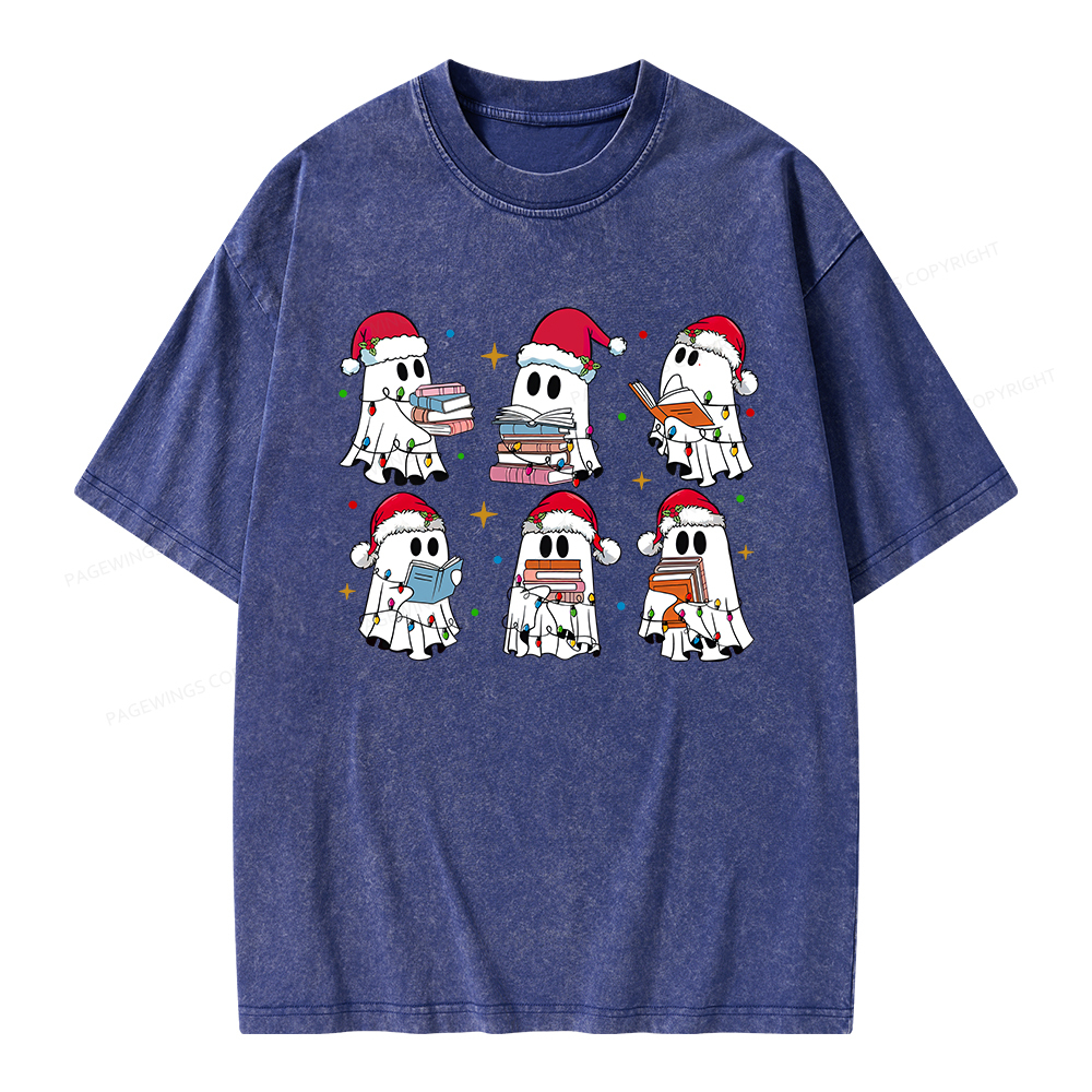 Pagewings Christmas Book Ghost Unisex Washed T-shirt