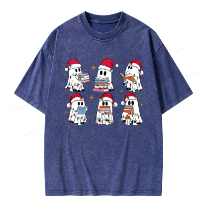 Pagewings Christmas Book Ghost Unisex Washed T-shirt