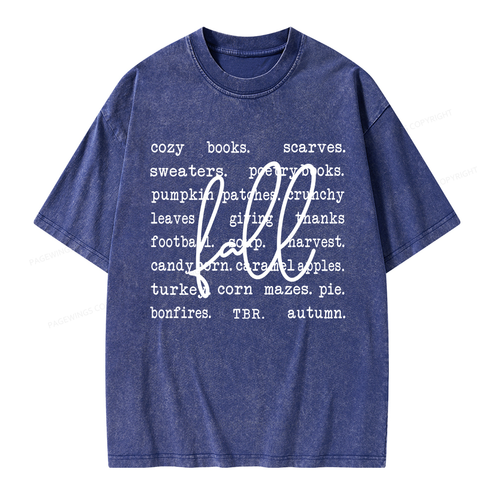 Pagewings Fall Cozy Season Book Lover Unisex Washed T-shirt