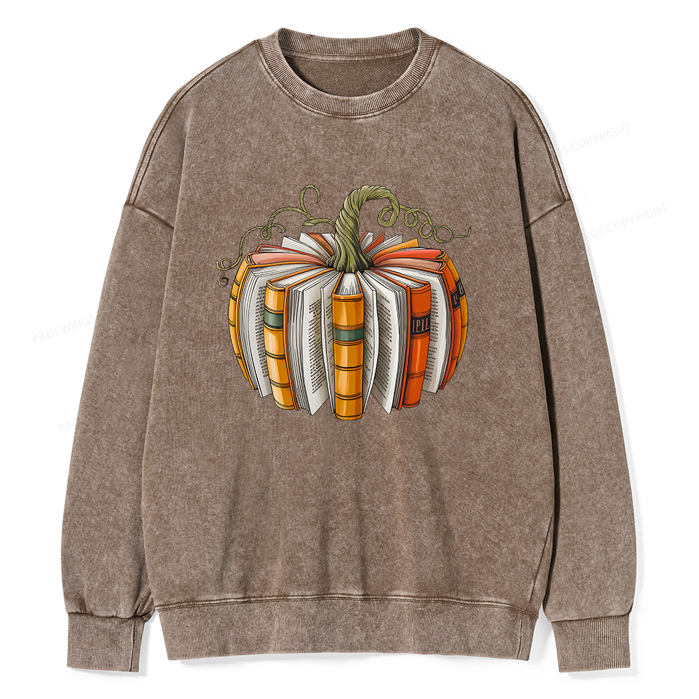 Pagewings Fall Book Pumpkin Unisex Washed Sweatshirt