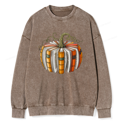 Pagewings Fall Book Pumpkin Unisex Washed Sweatshirt