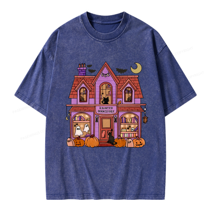 Pagewings Haunted Bookstore Unisex Washed T-shirt