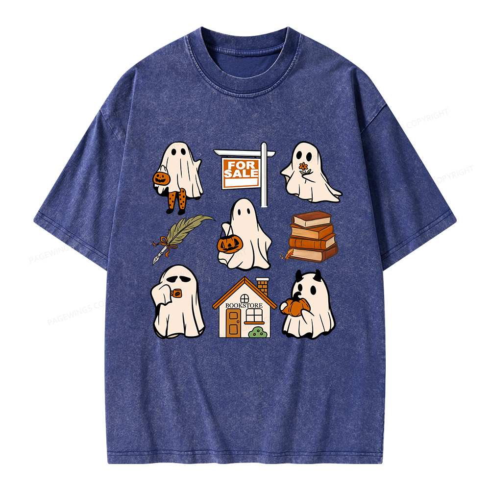 Pagewings Halloween Ghosts Going To Buy Books Unisex Washed T-shirt