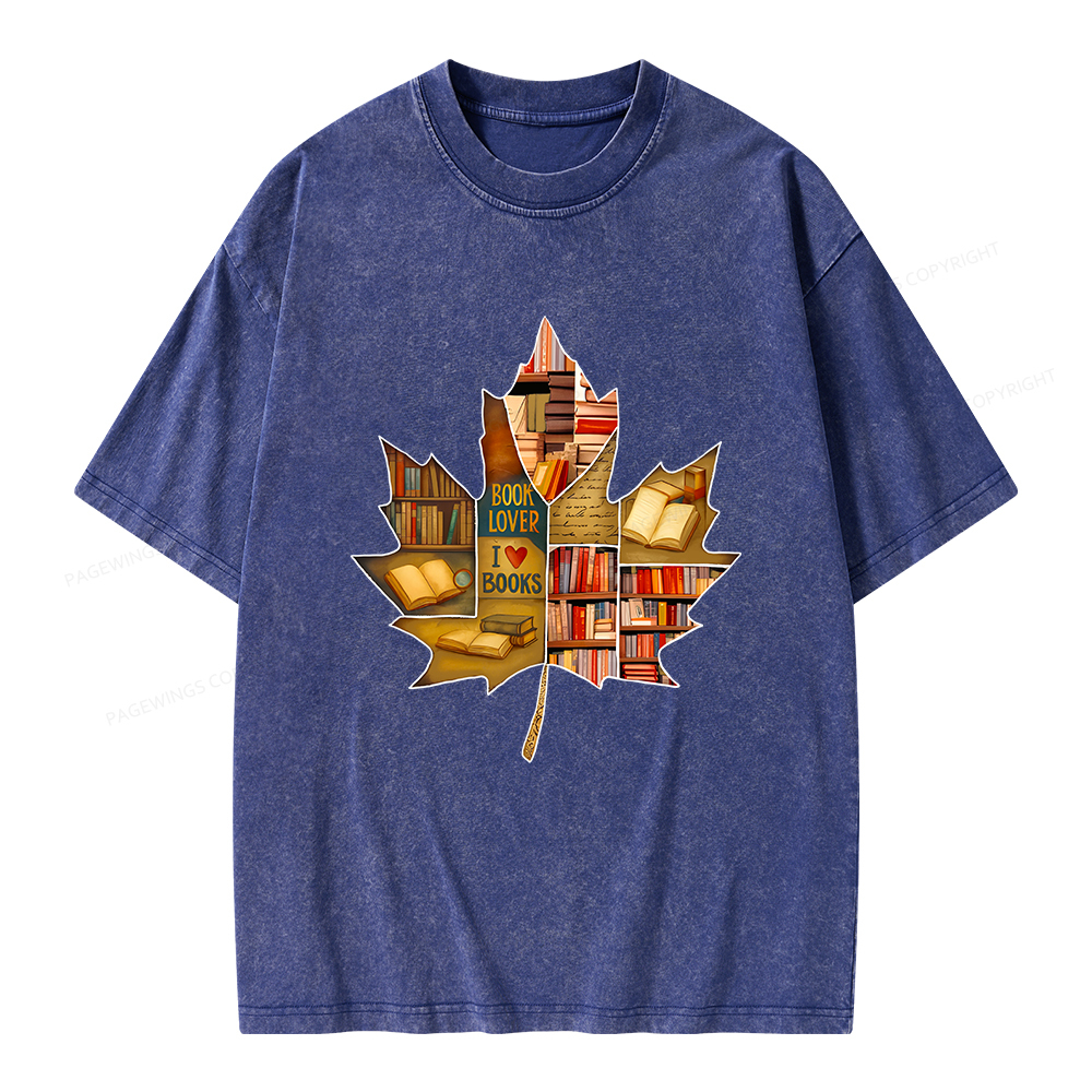 Pagewings Bookstore Puzzle Maple Leaf Unisex Washed T-shirt