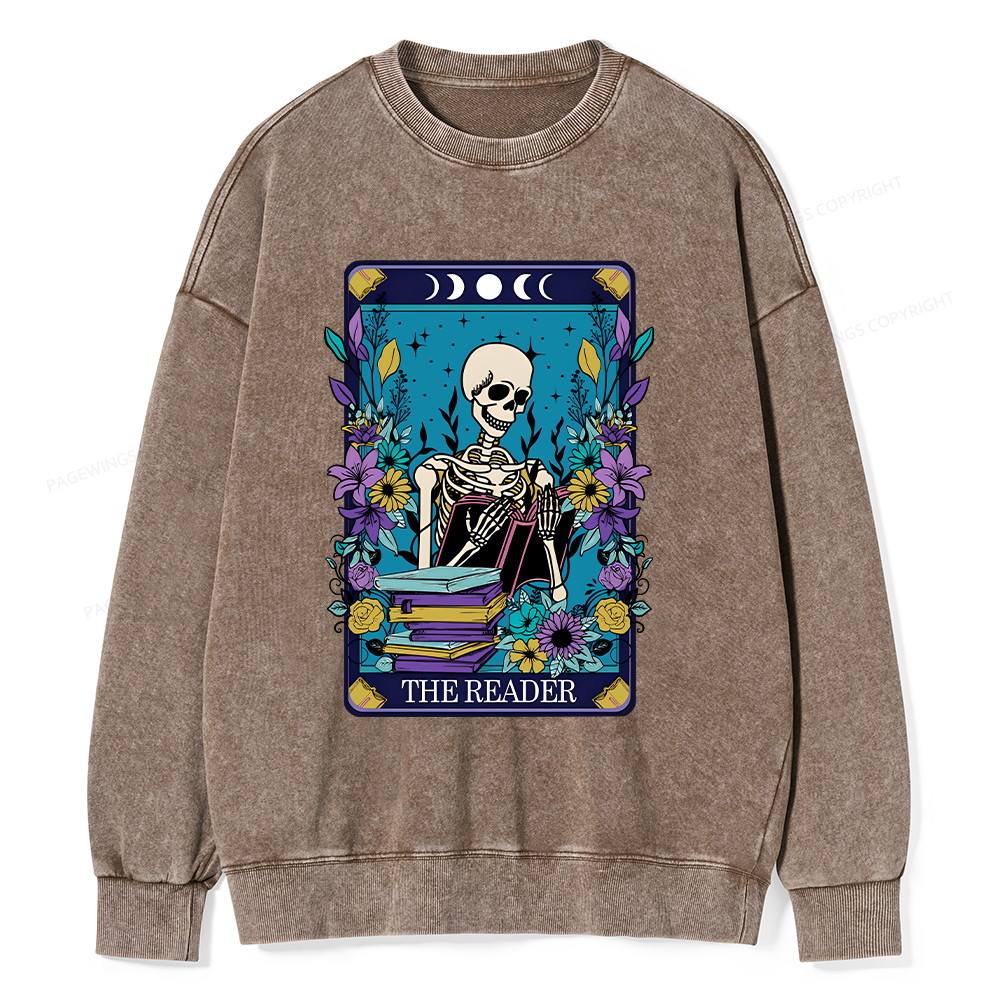Pagewings The Reader Tarot Card Shirt Unisex Washed Sweatshirt