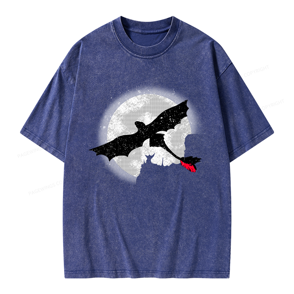 Pagewings Moonlight Dragon Rider Unisex Washed T-shirt