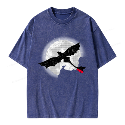Pagewings Moonlight Dragon Rider Unisex Washed T-shirt
