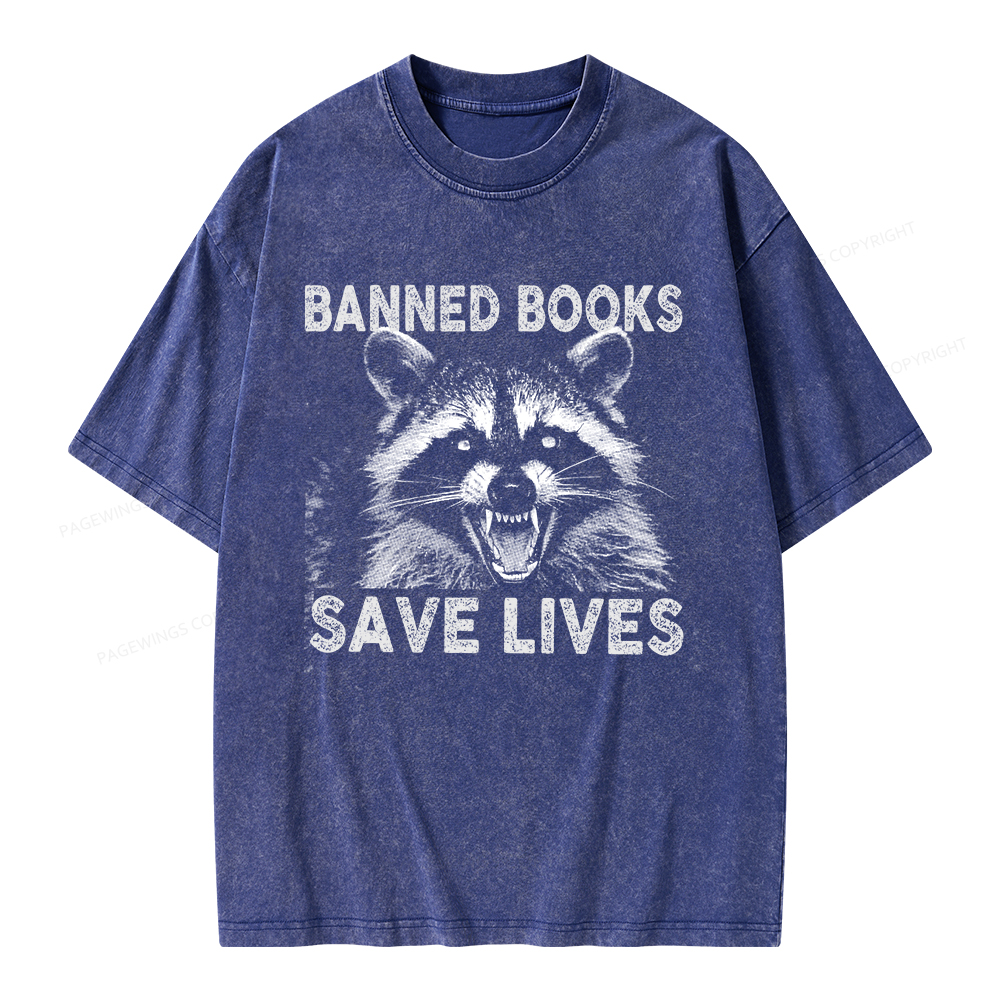 Pagewings Banned Books Save Lives Unisex Washed T-shirt