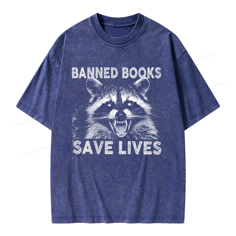 Pagewings Banned Books Save Lives Unisex Washed T-shirt