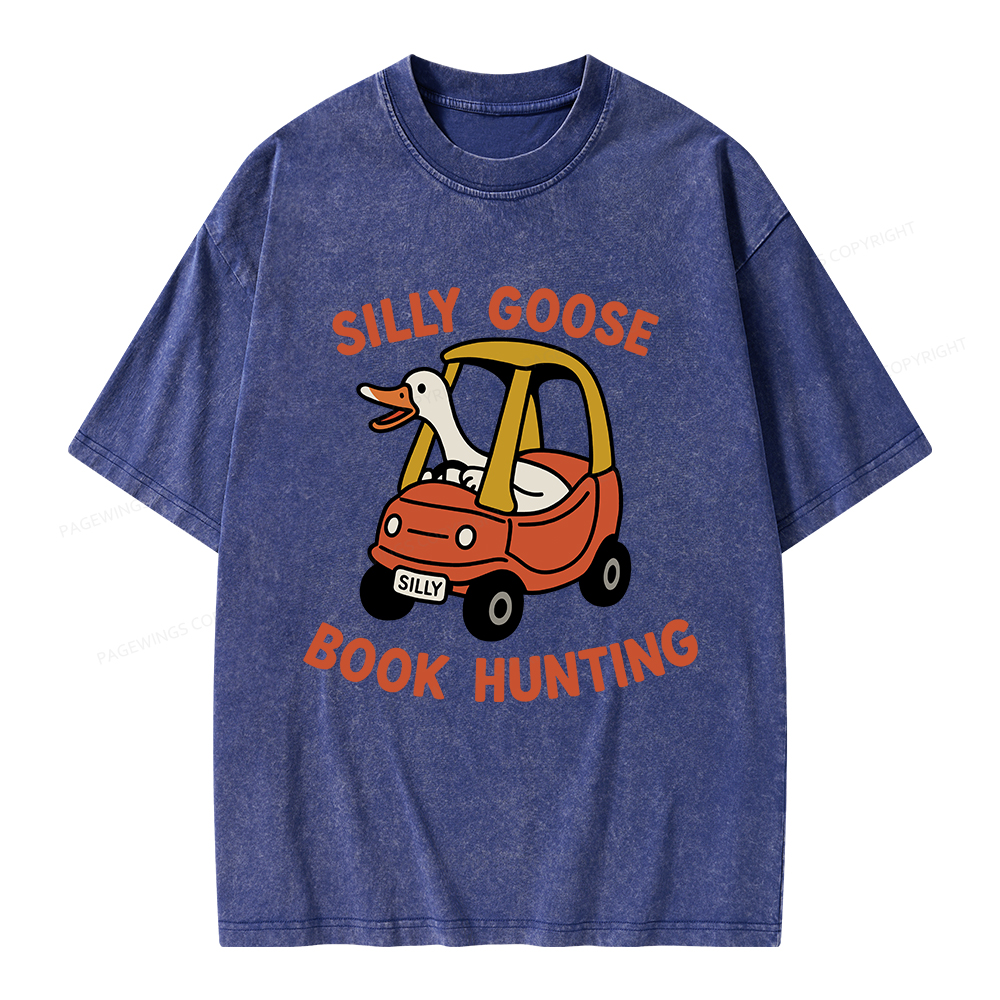 Pagewings Silly Goose Book Hunting Unisex Washed T-shirt
