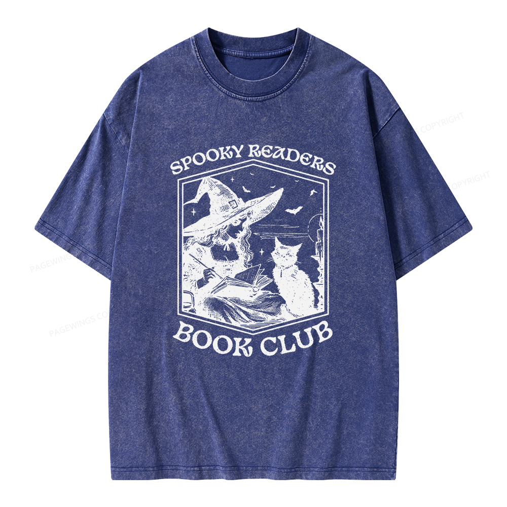 Pagewings Spooky Readers Book Club Unisex Washed T-shirt
