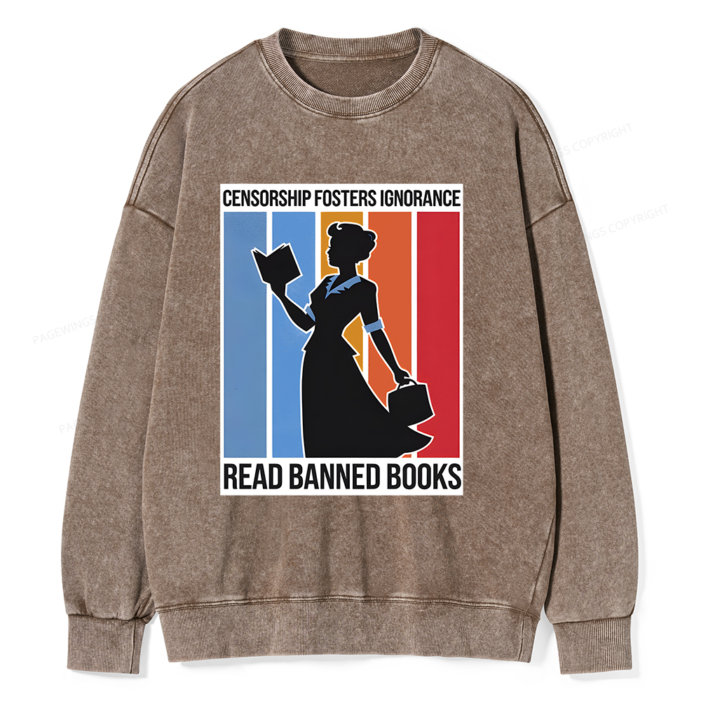 Pagewings Read Banned Books Unisex Washed Sweatshirt