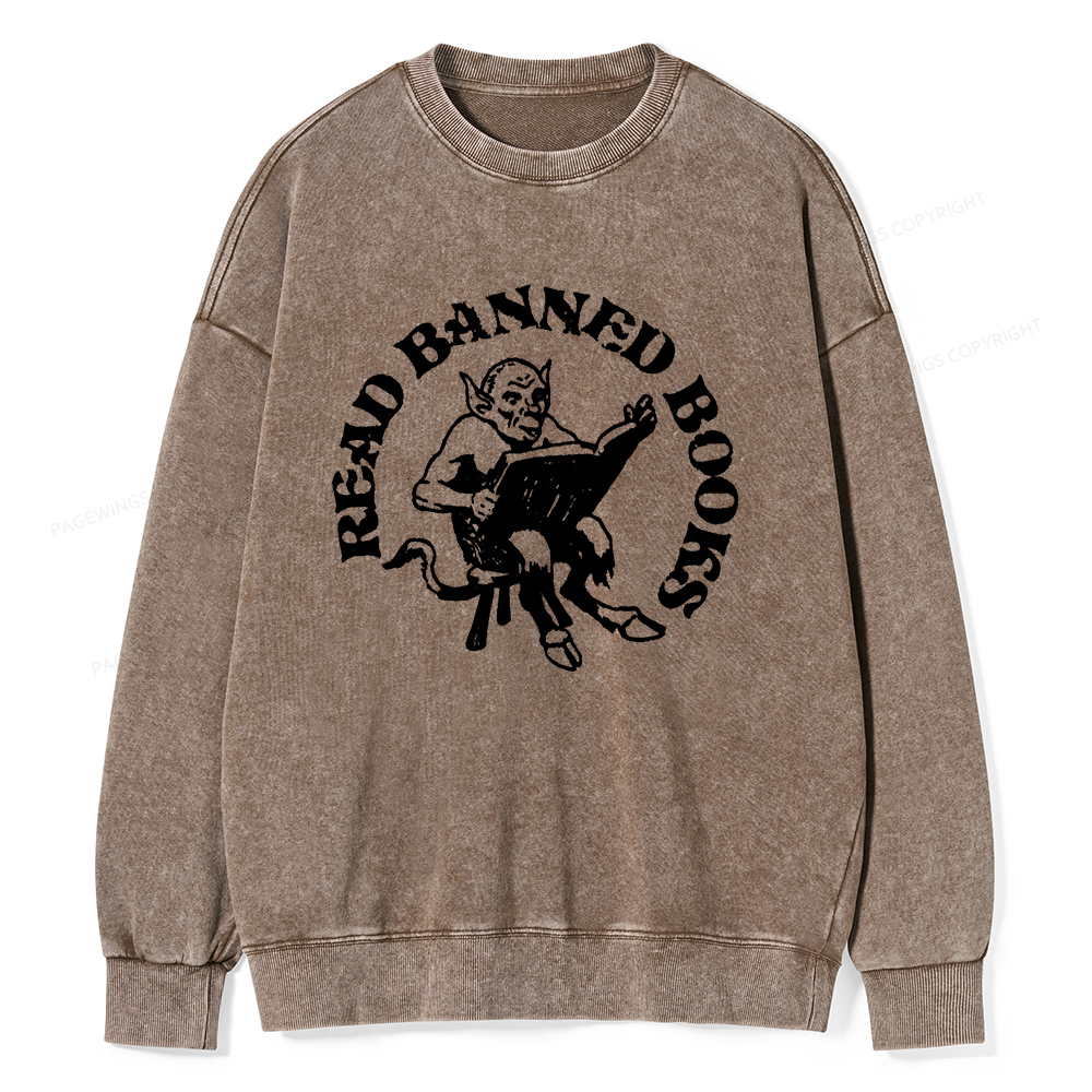 Pagewings Read Banned Books Unisex Washed Sweatshirt
