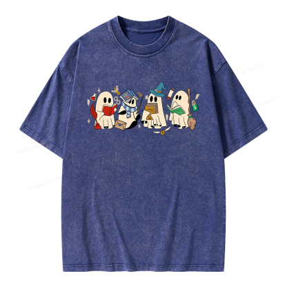 Pagewings Ghost Reading Books Unisex Washed T-shirt