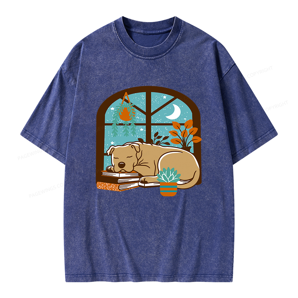Pagewings Sleepy Pit Bull Terrier  Unisex Washed T-shirt